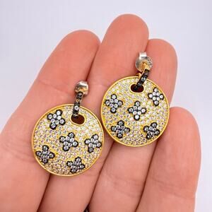 FRIEDA ROTHMAN Bloom Clover Earrings 14K Over 925 Silver Crystal Dangle Drop